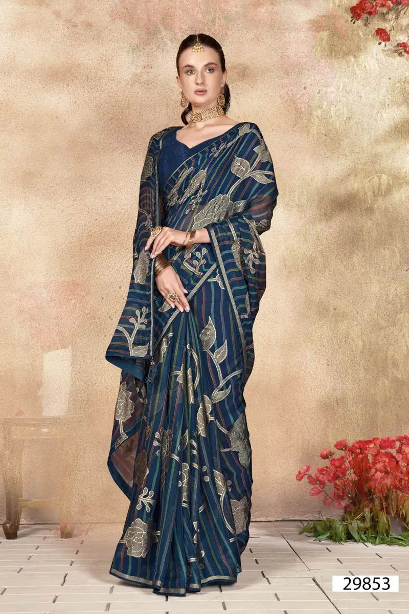 Archie By Vallabhi Floral Printed Brasso Sarees Wholesale Shop In Surat